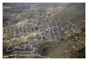 Wide aerial view of Downtown Virginia City, Nevada aerial image photograph print view