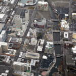 Reno downtown Riverfront aerial photography image 2014