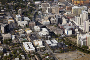 Aerial Photo Riverwalk in Downtown Reno, Nevada 2017