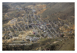 Wide aerial view of Downtown Virginia City, Nevada aerial image photograph print view